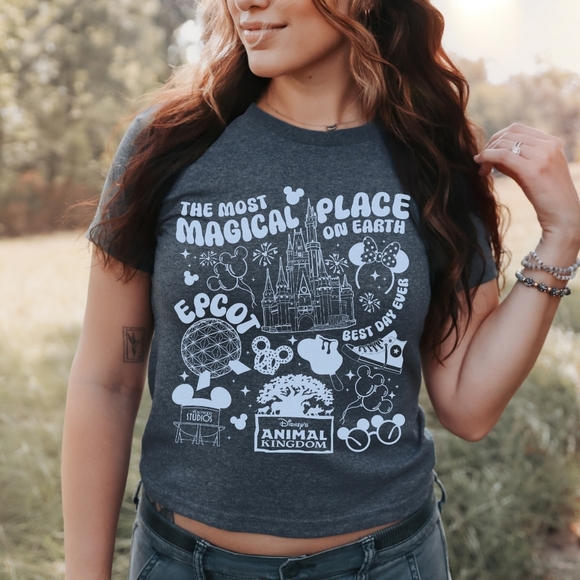 The Most Magical Place On Earth Disney World Trendy Graphic Crop Shirt - Picture 15 of 16